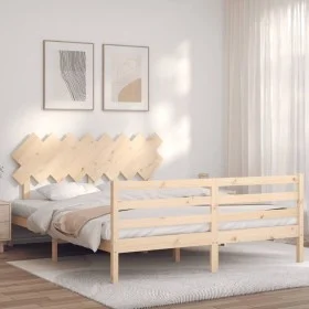 Estructura de cama con cabecero madera maciza 160x200 cm de vidaXL, Camas y somieres - Ref: Foro24-3195296, Precio: 136,34 €,...