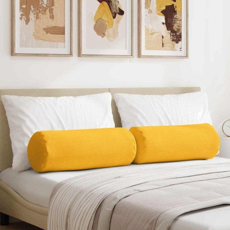 Cojines Bolster 2 pcs Amarillo Claro Ø 25 x 70 cm Tela de pana en Decoración | Comprar online en Foru.es