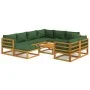 Juego muebles de jardín 10 pzas madera maciza y cojines verdes de vidaXL, Conjuntos de jardín - Ref: Foro24-3155323, Precio: ...