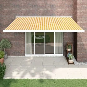 Toldo retráctil aluminio y tela amarillo y blanco 4x3 m de vidaXL, Toldos - Ref: Foro24-3154533, Precio: 911,87 €, Descuento: %