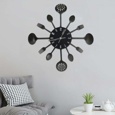 Reloj de pared diseño cuchara y tenedor negro 40 cm aluminio de vidaXL, Relojes de pared - Ref: Foro24-325163, Precio: 31,33 ...