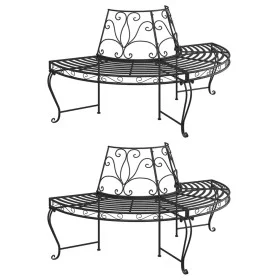 Banco de jardín semicircular 2 uds de acero negro 160 cm de vidaXL, Bancos de jardín - Ref: Foro24-3095716, Precio: 371,24 €,...