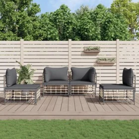 Garden furniture set 4 pieces and anthracite PE rattan cushions by vidaXL, Outdoor sofas - Ref: Foro24-3186713, Price: 322,97...