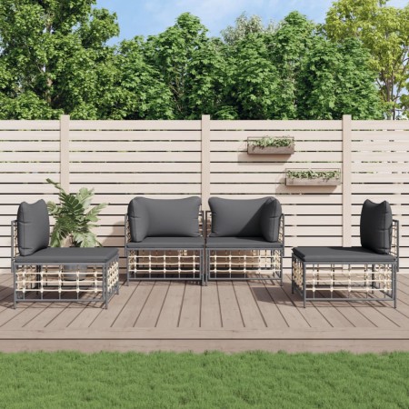 Juego de muebles de jardín 4 pzas y cojines ratán PE antracita de vidaXL, Sofás de exterior - Ref: Foro24-3186713, Precio: 33...