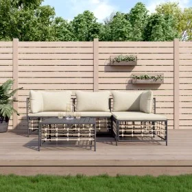 Set muebles de jardín 4 pzas y cojines ratán PE gris antracita de vidaXL, Sofás de exterior - Ref: Foro24-3186740, Precio: 37...