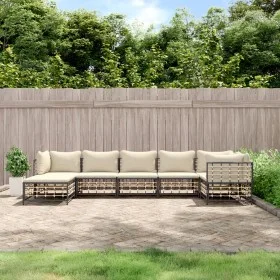 Set muebles de jardín 7 pzas y cojines ratán PE gris antracita de vidaXL, Sofás de exterior - Ref: Foro24-3186774, Precio: 54...