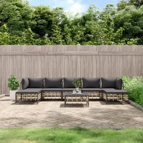 Gartenmöbel-Set 8-teilig und anthrazitfarbene PE-Rattan-Kissen von vidaXL, Outdoor-Sofas - Ref: Foro24-3186785, Preis: 584,33...