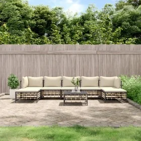 Gartenmöbel-Set 8-teilig und anthrazitfarbene PE-Rattan-Kissen von vidaXL, Outdoor-Sofas - Ref: Foro24-3186784, Preis: 593,11...