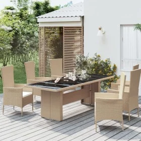 Mesa de jardín ratán beige y superficie de vidrio templado de vidaXL, Mesas de jardín - Ref: Foro24-319557, Precio: 241,13 €,...