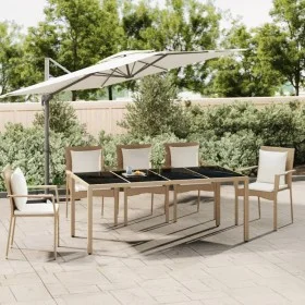 Mesa de jardín ratán beige y superficie de vidrio templado de vidaXL, Mesas de jardín - Ref: Foro24-319556, Precio: 154,37 €,...