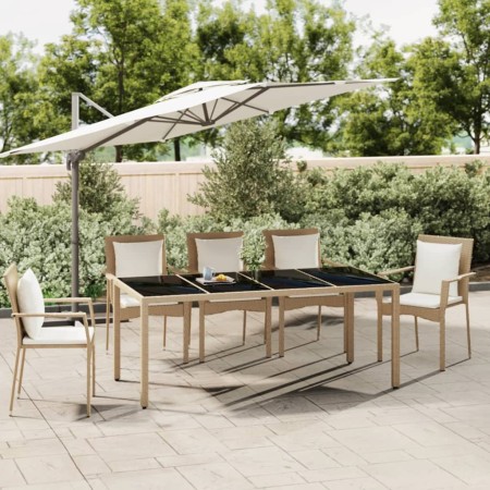 Mesa de jardín ratán beige y superficie de vidrio templado de vidaXL, Mesas de jardín - Ref: Foro24-319556, Precio: 156,80 €,...