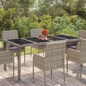 Garden table glass surface PE rattan gray 190x90x75 cm by vidaXL, Garden tables - Ref: Foro24-319904, Price: 188,25 €, Discou...