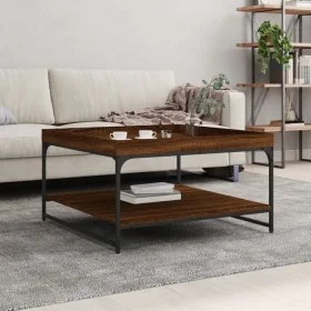 Mesa centro madera ingeniería y hierro roble marrón 80x80x45 cm de vidaXL, Mesas de centro - Ref: Foro24-832817, Precio: 45,1...