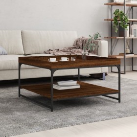 Mesa centro madera ingeniería y hierro roble marrón 80x80x45 cm de vidaXL, Mesas de centro - Ref: Foro24-832817, Precio: 45,1...
