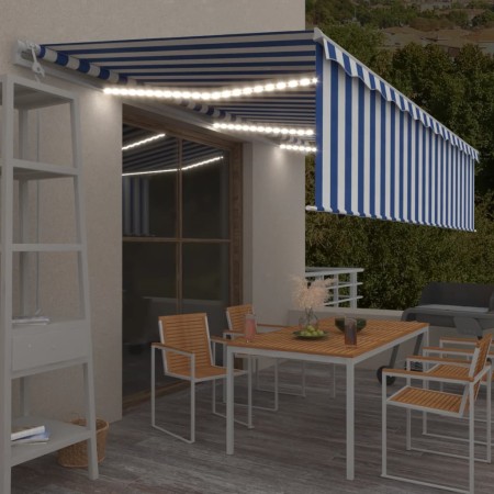 Toldo automático persiana LED sensor de viento azul blanco 6x3m en Toldos | Comprar online en Foru.es