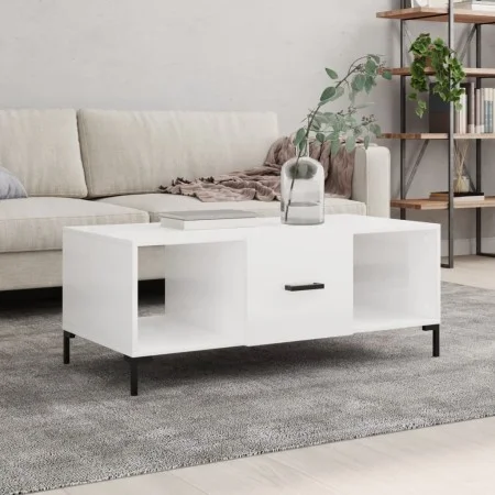 Mesa de centro madera contrachapada blanco brillo 102x50x40 cm de vidaXL, Mesas de centro - Ref: Foro24-829302, Precio: 51,95...