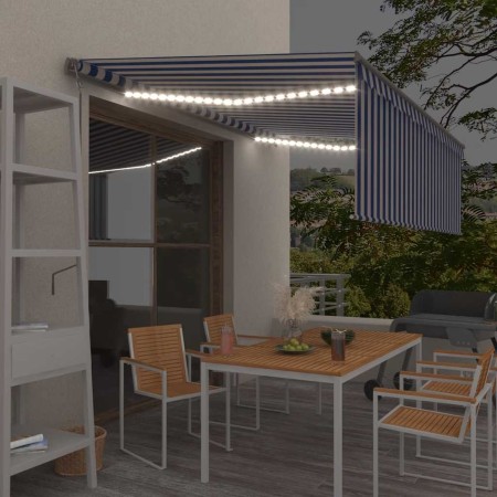 Toldo automático persiana LED sensor de viento azul blanco 4x3m en Toldos | Comprar online en Foru.es