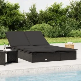 Tumbona 2 personas ratán sintético con cojines negro de vidaXL, Tumbonas - Ref: Foro24-319647, Precio: 277,65 €, Descuento: %