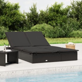 Tumbona 2 personas ratán sintético con cojines negro de vidaXL, Tumbonas - Ref: Foro24-319647, Precio: 272,63 €, Descuento: %