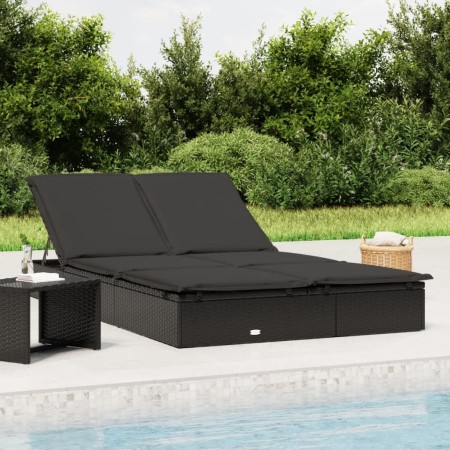 Tumbona 2 personas ratán sintético con cojines negro de vidaXL, Tumbonas - Ref: Foro24-319647, Precio: 272,63 €, Descuento: %