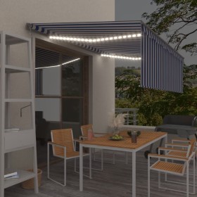 Toldo automático persiana LED sensor viento azul blanco 4,5x3 m en Toldos | Comprar online en Foru.es
