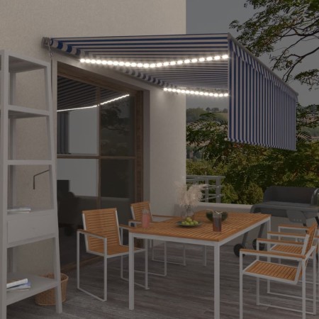 Toldo automático persiana LED sensor viento azul blanco 4,5x3 m en Toldos | Comprar online en Foru.es