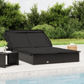 Tumbona 2 personas toldo plegable ratán PE negro 213x118x97 cm de vidaXL, Tumbonas - Ref: Foro24-319652, Precio: 259,98 €, De...