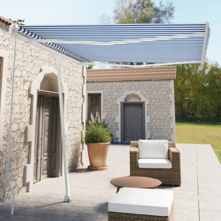 Toldo de pie retráctil manual azul y blanco 300x250 cm en Toldos | Comprar online en Foru.es