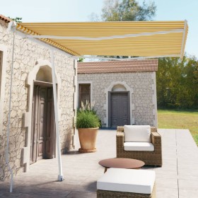 Toldo de pie retráctil manual amarillo y blanco 300x250 cm en Toldos | Comprar online en Foru.es