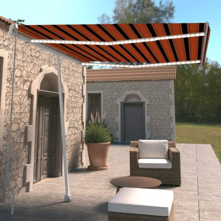Toldo manual retráctil con luz LED naranja y marrón 300x250 cm en Toldos | Comprar online en Foru.es