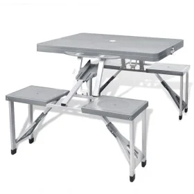 Set plegable camping 1 mesa 4 taburetes aluminio gris claro de vidaXL, Mobiliario de camping - Ref: Foro24-41457, Precio: 77,...