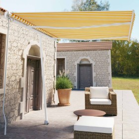 Toldo de pie manual retráctil amarillo y blanco 350x250 cm en Toldos | Comprar online en Foru.es