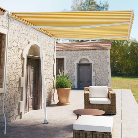 Toldo de pie manual retráctil amarillo y blanco 350x250 cm en Toldos | Comprar online en Foru.es