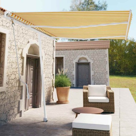 Toldo de pie automático amarillo y blanco 350x250 cm en Toldos | Comprar online en Foru.es