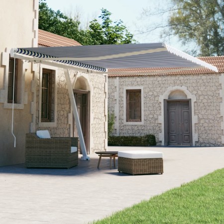 Toldo de pie retráctil manual azul y blanco 400x300 cm en Toldos | Comprar online en Foru.es