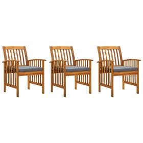 Sillas de comedor jardín 3 uds con cojines madera maciza acacia de vidaXL, Sillas de jardín - Ref: Foro24-312131, Precio: 279...