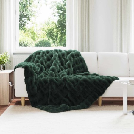 Manta de Piel de Conejo Sintética 4 pcs Verde oscuro en Ropa de cama | Comprar online en Foru.es