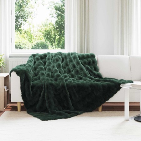 Manta de Piel de Conejo Sintética 4 pcs Verde oscuro en Ropa de cama | Comprar online en Foru.es