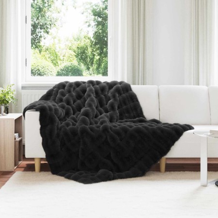 Manta de Piel de Conejo Sintética 4 pcs Negro 150 x 220 cm en Ropa de cama | Comprar online en Foru.es