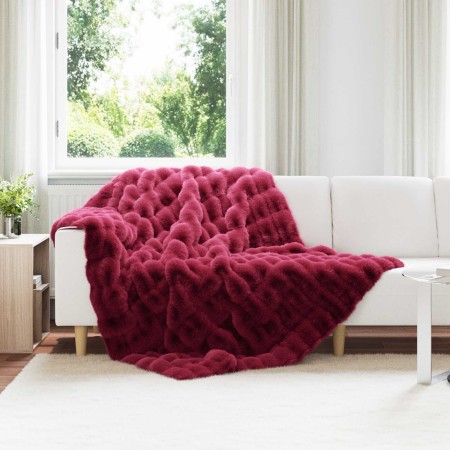 Manta de Piel de Conejo Sintética 4 pcs Rojo Burdeos en Ropa de cama | Comprar online en Foru.es