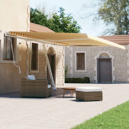 Toldo de pie retráctil manual amarillo y blanco 500x300 cm en Toldos | Comprar online en Foru.es