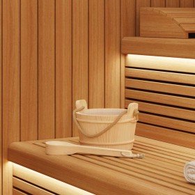 Cubo de Sauna 2 pcs Marrón Madera de Pino Sólida y Cáñamo en Piscinas | Comprar online en Foru.es