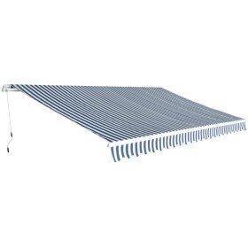 Toldo plegable de operación manual 500 cm azul y blanco en Toldos | Comprar online en Foru.es