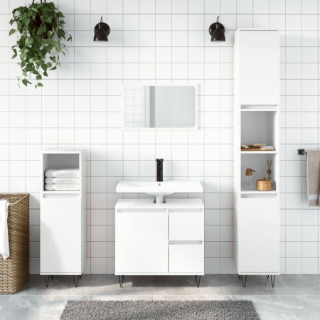 Armario de baño madera contrachapada blanco brillo 65x33x60 cm de vidaXL, Tocadores de baño - Ref: Foro24-831606, Precio: 114...