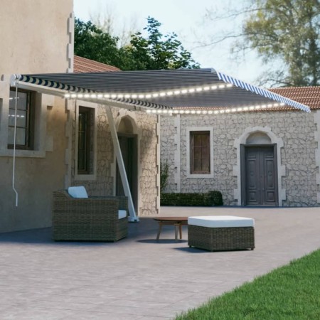 Toldo automático LED sensor de viento azul y blanco 500x300 cm en Toldos | Comprar online en Foru.es