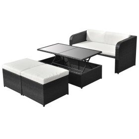Set de muebles de jardín 4 pzas y cojines ratán sintético negro en Conjuntos de jardín | Comprar online en Foru.es