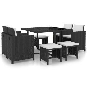 Set comedor de jardín 9 piezas y cojines ratán sintético negro en Conjuntos de jardín | Comprar online en Foru.es