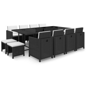 Set comedor de jardín 13 piezas y cojines ratán sintético negro en Conjuntos de jardín | Comprar online en Foru.es
