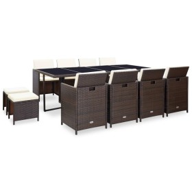 Set comedor de jardín 13 pzas y cojines ratán sintético marrón en Conjuntos de jardín | Comprar online en Foru.es