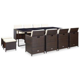 Set comedor de jardín 13 pzas y cojines ratán sintético marrón en Conjuntos de jardín | Comprar online en Foru.es